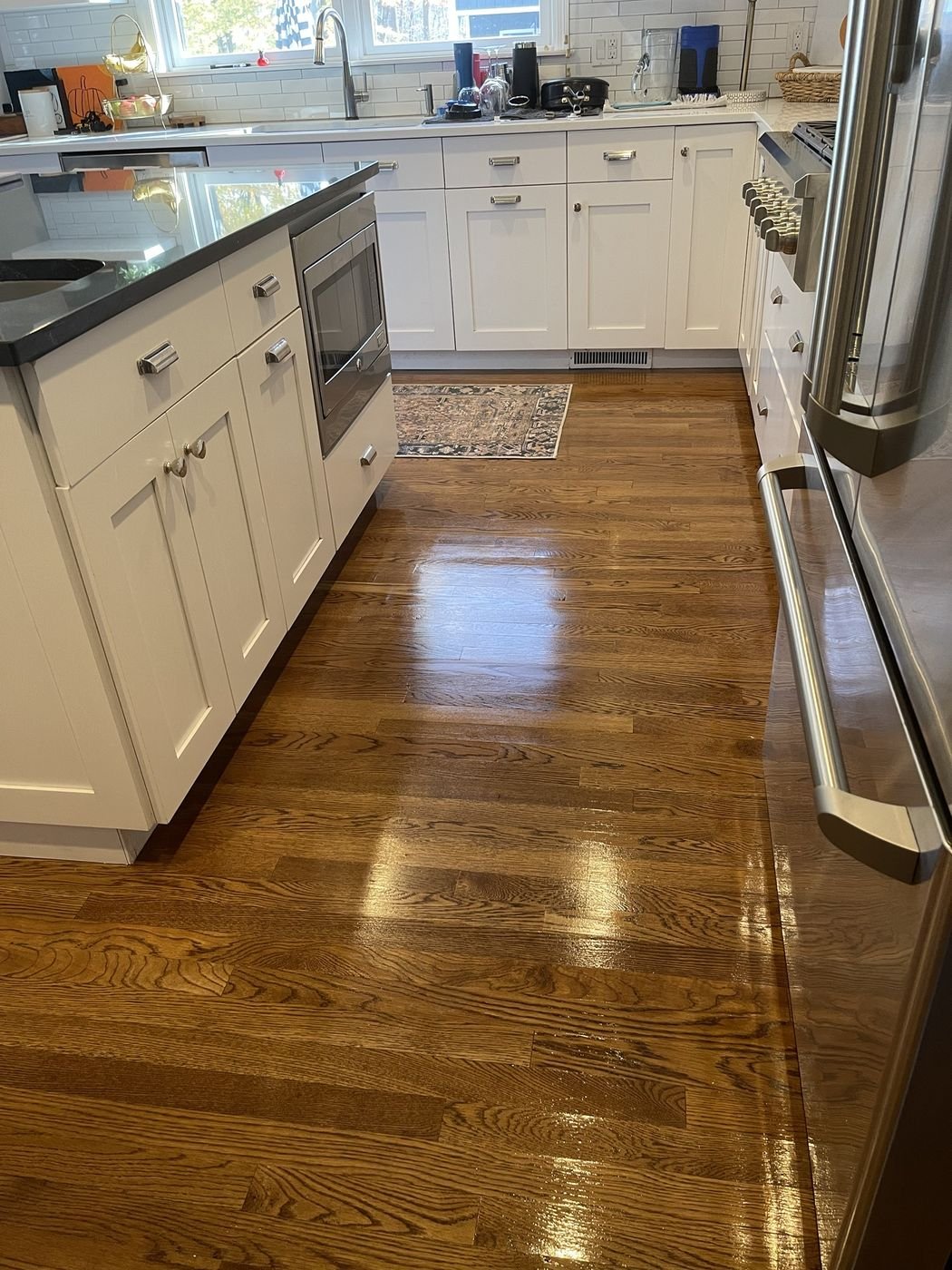 Kitchen hardwood floors after cleaning