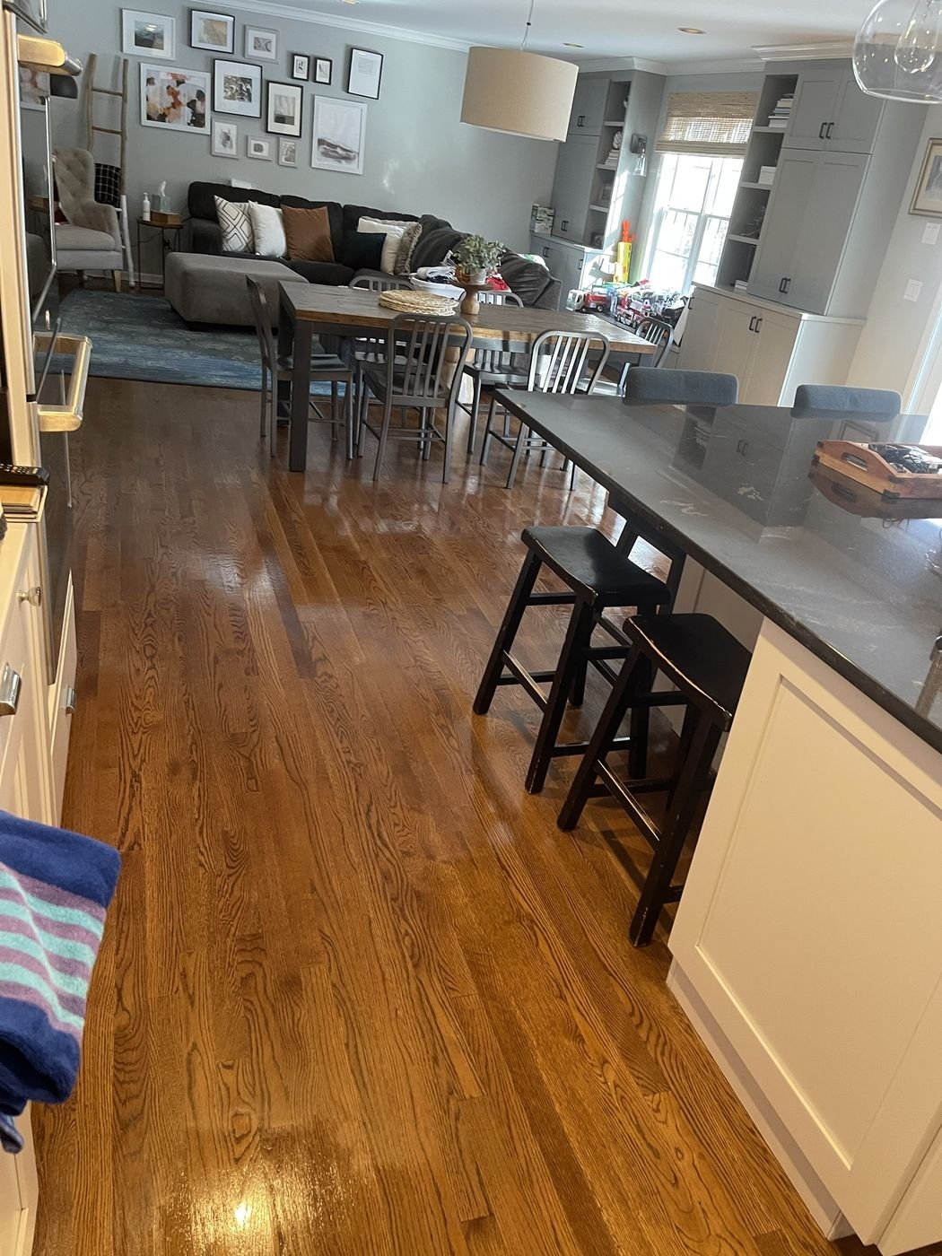 Family room hardwood floors after cleaning